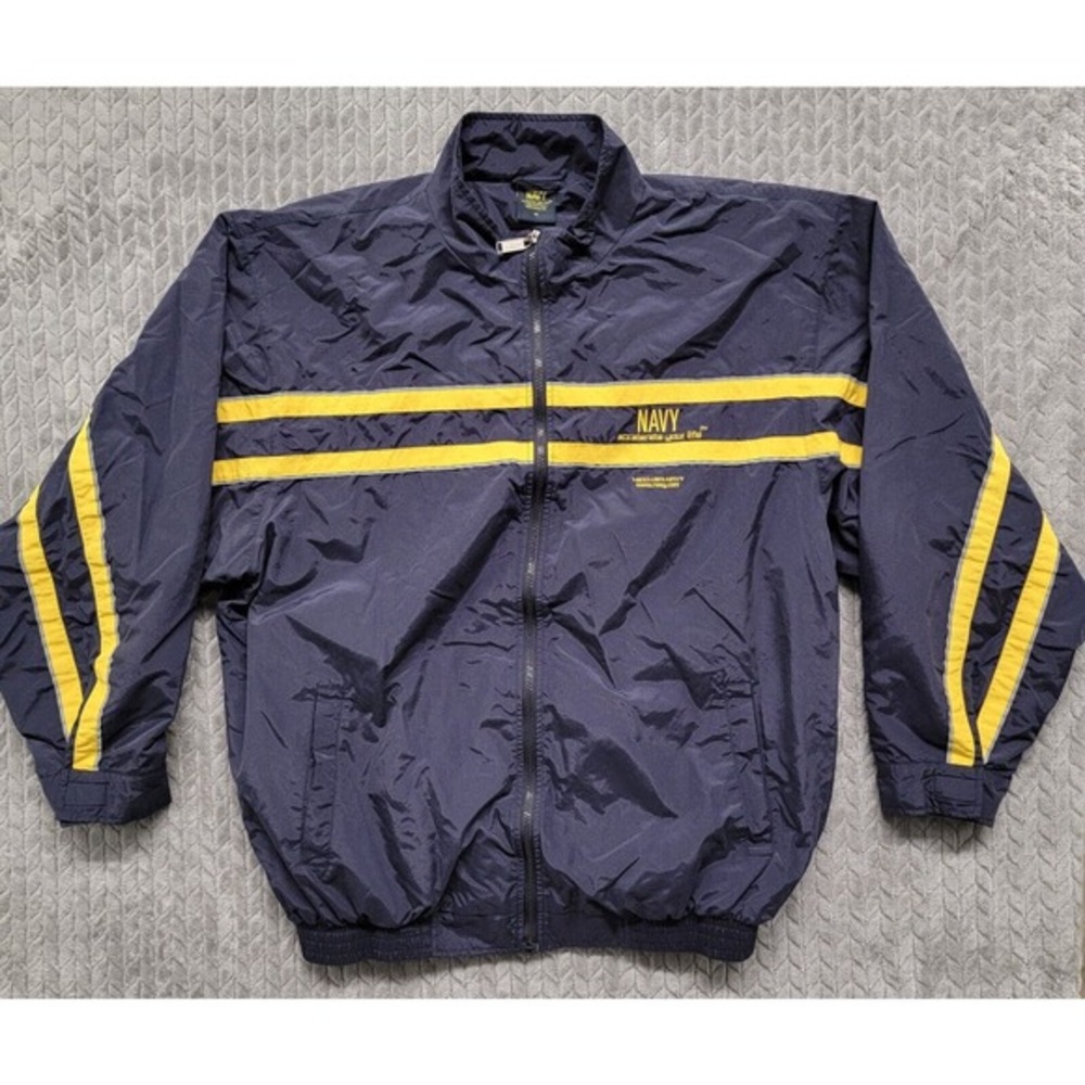 US NAVY Full‎ Zip Windbreaker Jacket Size XL Accelerate Your Life Blue Yellow